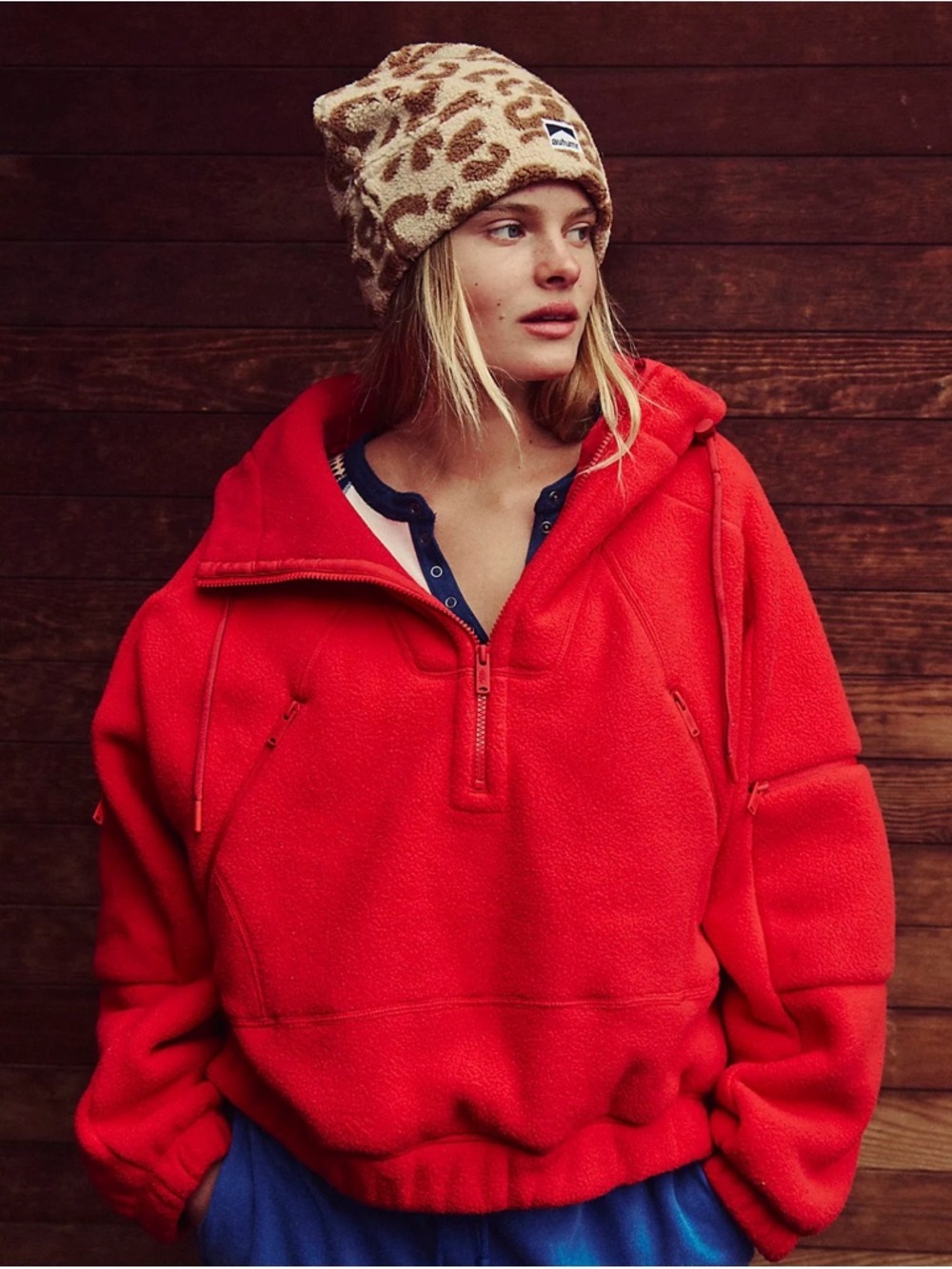 Free People Wild And Free Fleece Pullover size Medium in red winterberry